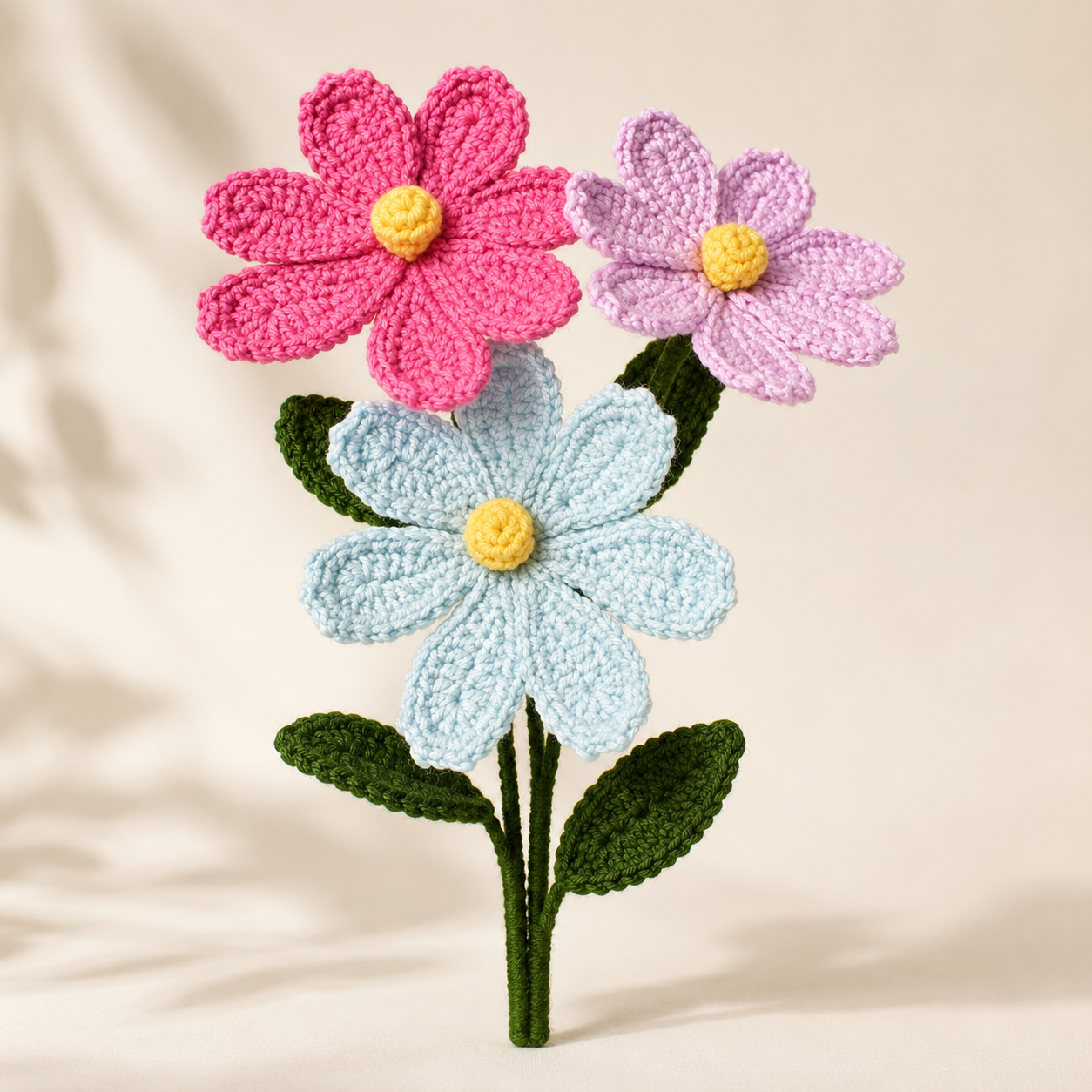 Pastel Bloom Handcrafted Crochet Flower Trio
