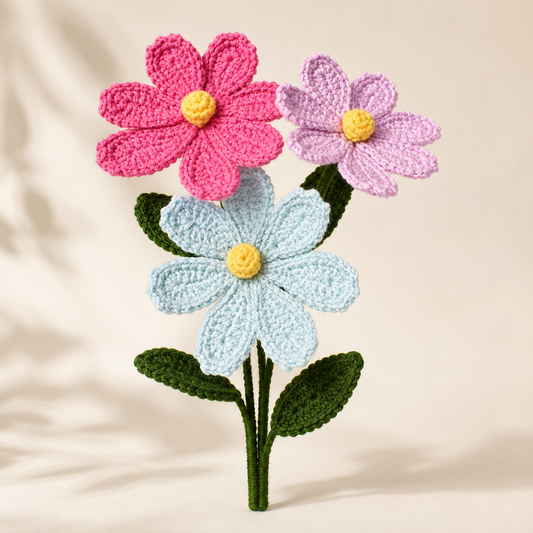 Pastel Bloom Handcrafted Crochet Flower Trio